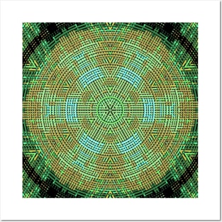 Weave Mandala Green and Orange Posters and Art